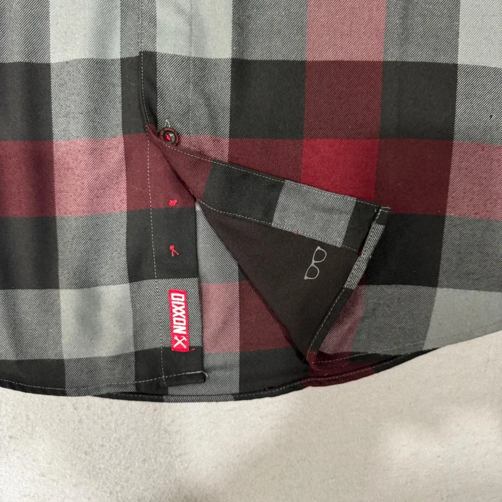 Dixxon Flannel The Brawler Shirt Men L Red Grey Black Buffalo Plaid Short Sleeve